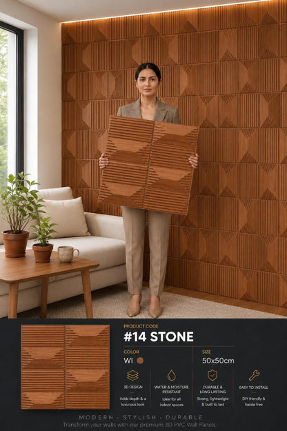 #14 Stone - 3D PVC Panel Stone (without Mirror) - 5 colors option - (Size 50*50cm) - MOQ 10Pcs