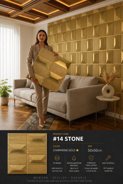 #14 Stone - 3D PVC Panel Stone (without Mirror) - 5 colors option - (Size 50*50cm) - MOQ 10Pcs