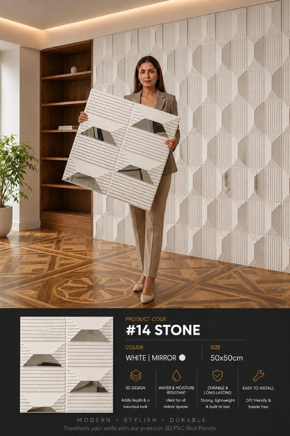 #14 Stone - 3D PVC Panel Stone (Mirror) - 5 colors option - (Size 50*50cm) - MOQ 10Pcs