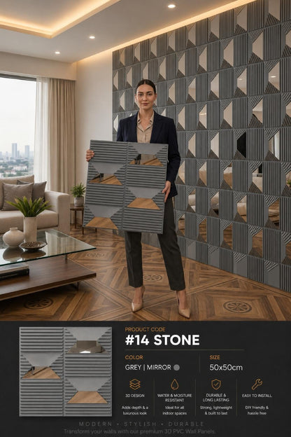 #14 Stone - 3D PVC Panel Stone (Mirror) - 5 colors option - (Size 50*50cm) - MOQ 10Pcs