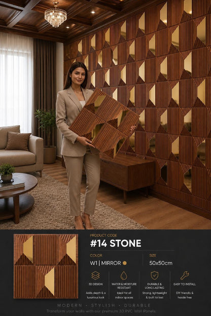 #14 Stone - 3D PVC Panel Stone (Mirror) - 5 colors option - (Size 50*50cm) - MOQ 10Pcs