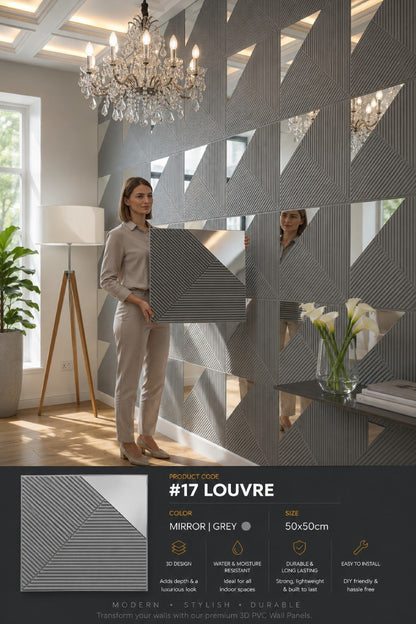 #17 Louvre Mirror Wall PVC Panels - 4 colors option - (Size 50*50cm) - MOQ 10Pcs