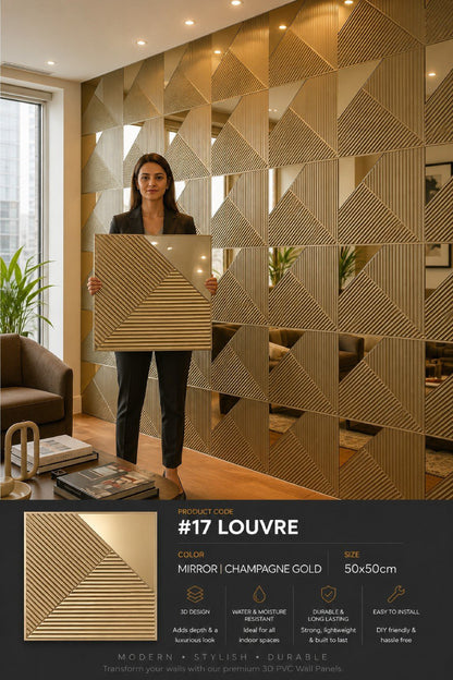 #17 Louvre Mirror Wall PVC Panels - 4 colors option - (Size 50*50cm) - MOQ 10Pcs