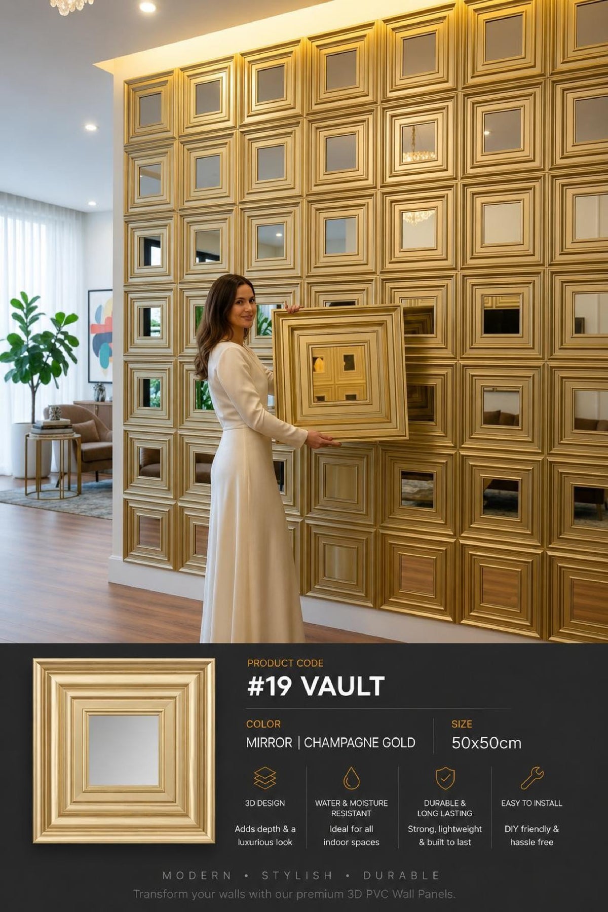 #19 Vault - Vault 3D PVC Mirror Panel - 6 colors option - (Size 50*50cm) - MOQ 10Pcs