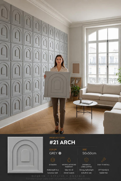 #21 Arch - Arch 3D PVC Panel (Without Mirror) - 6 colors option - (Size 50*50cm) - MOQ 10Pcs