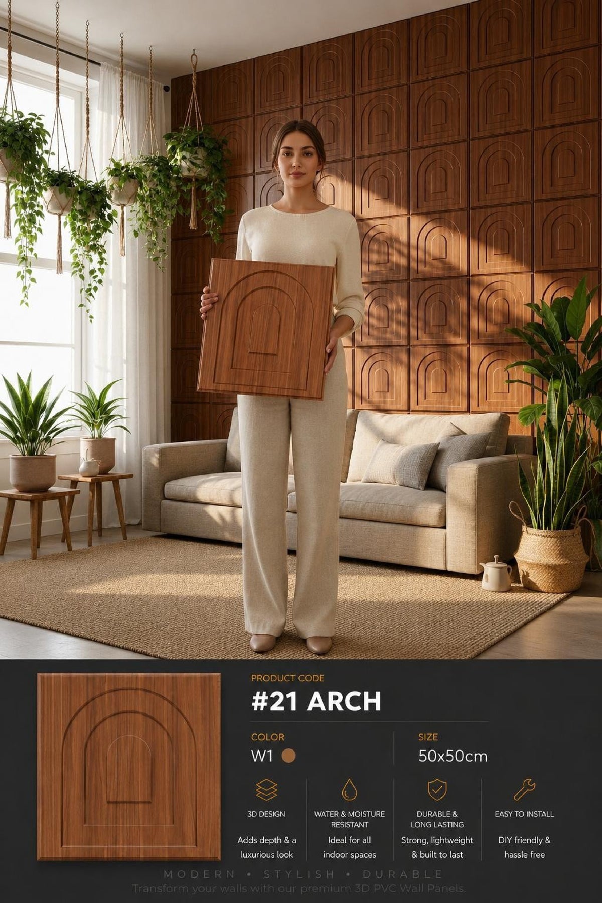 #21 Arch - Arch 3D PVC Panel (Without Mirror) - 6 colors option - (Size 50*50cm) - MOQ 10Pcs
