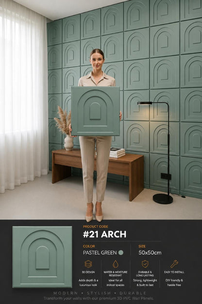 #21 Arch - Arch 3D PVC Panel (Without Mirror) - 6 colors option - (Size 50*50cm) - MOQ 10Pcs