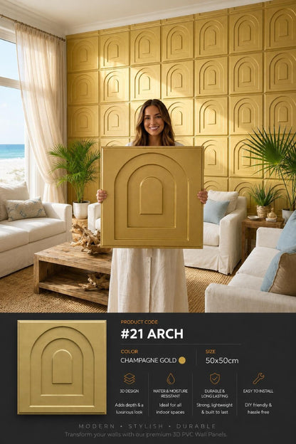#21 Arch - Arch 3D PVC Panel (Without Mirror) - 6 colors option - (Size 50*50cm) - MOQ 10Pcs