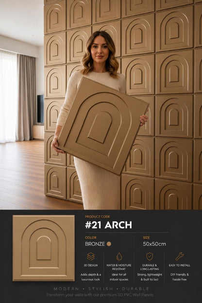 #21 Arch - Arch 3D PVC Panel (Without Mirror) - 6 colors option - (Size 50*50cm) - MOQ 10Pcs