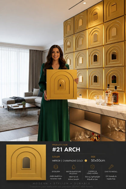 #21 Arch - Arch 3D PVC Mirror Panel - 6 colors option - (Size 50*50cm) - MOQ 10Pcs