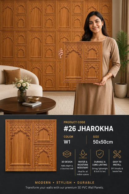 #26 Jharokha 3D PVC Without Mirror Panel - 5 colors option - (Size 50*50cm) - MOQ 10Pcs
