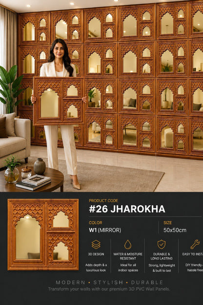 #26 Jharokha 3D PVC Mirror Panel - 4 colors option - (Size 50*50cm) - MOQ 10Pcs