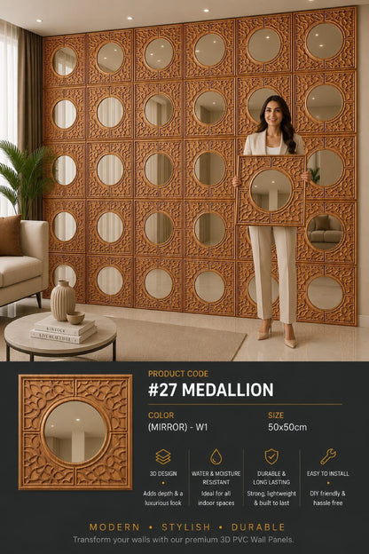 #26 Medallion 3D PVC Mirror Panel - 4 colors option - (Size 50*50cm) - MOQ 10Pcs
