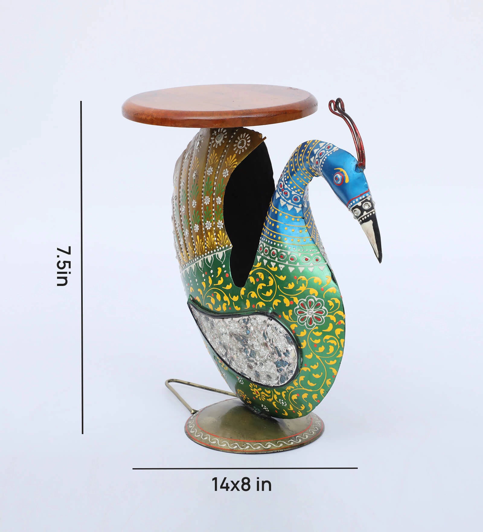 Peacock Stool Multicolour Iron Figurines - SWASTIK CREATIONS The Trend Point