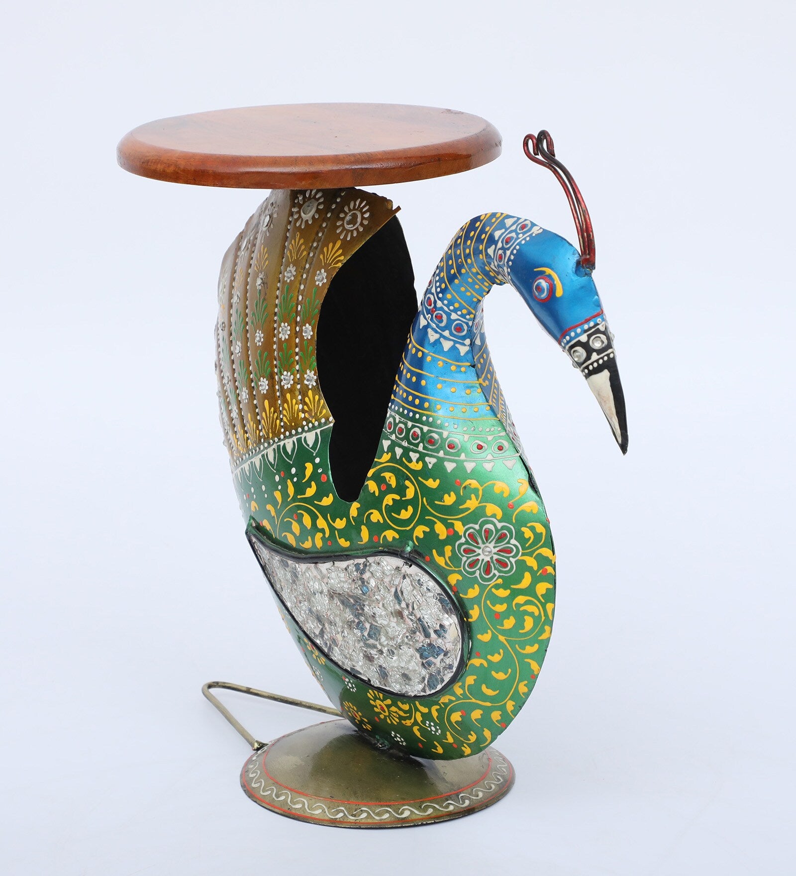 Peacock Stool Multicolour Iron Figurines - SWASTIK CREATIONS The Trend Point