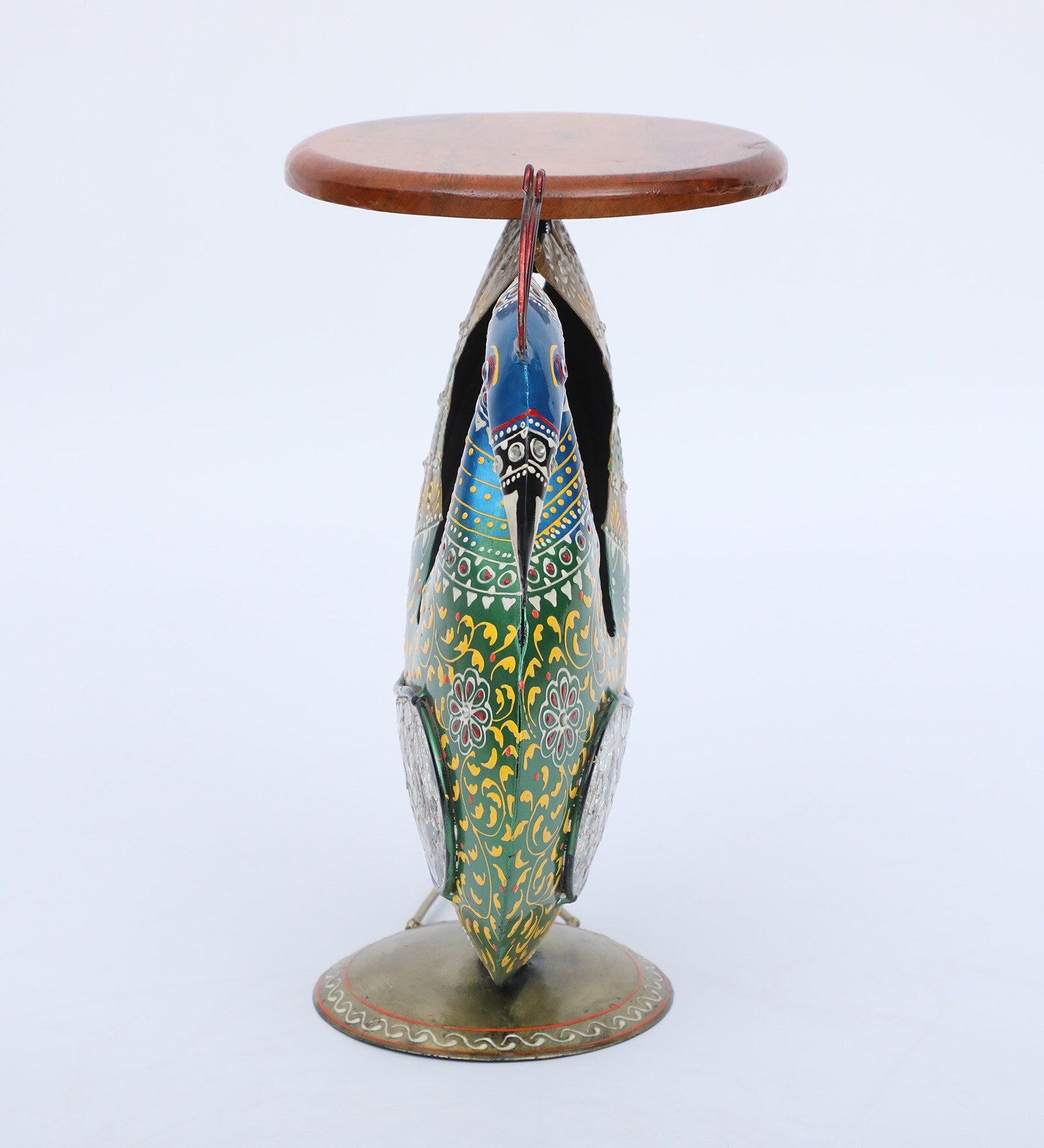 Peacock Stool Multicolour Iron Figurines - SWASTIK CREATIONS The Trend Point