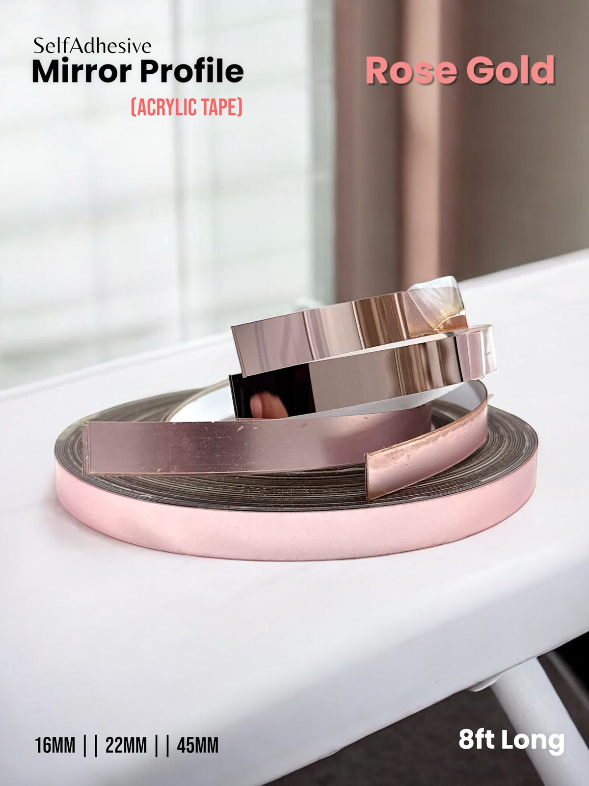 #Profile Tape - Self Adhesive Mirror Profile Acrylic Tape - 2 colors option (Length 8ft) - SWASTIK CREATIONS The Trend Point