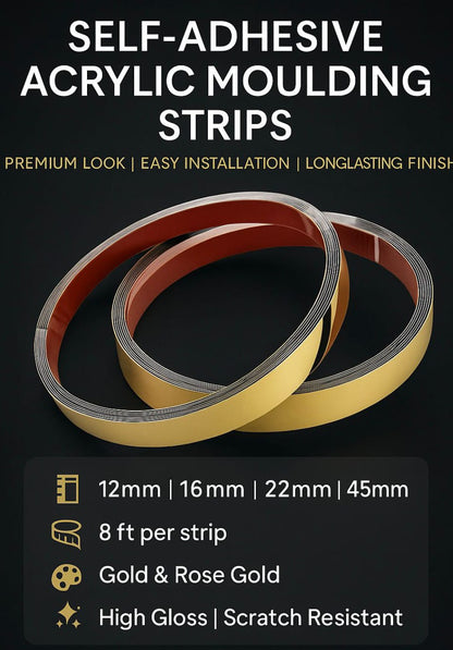 #Profile Tape - Self Adhesive Mirror Profile Acrylic Tape - 2 colors option (Length 8ft) - SWASTIK CREATIONS The Trend Point