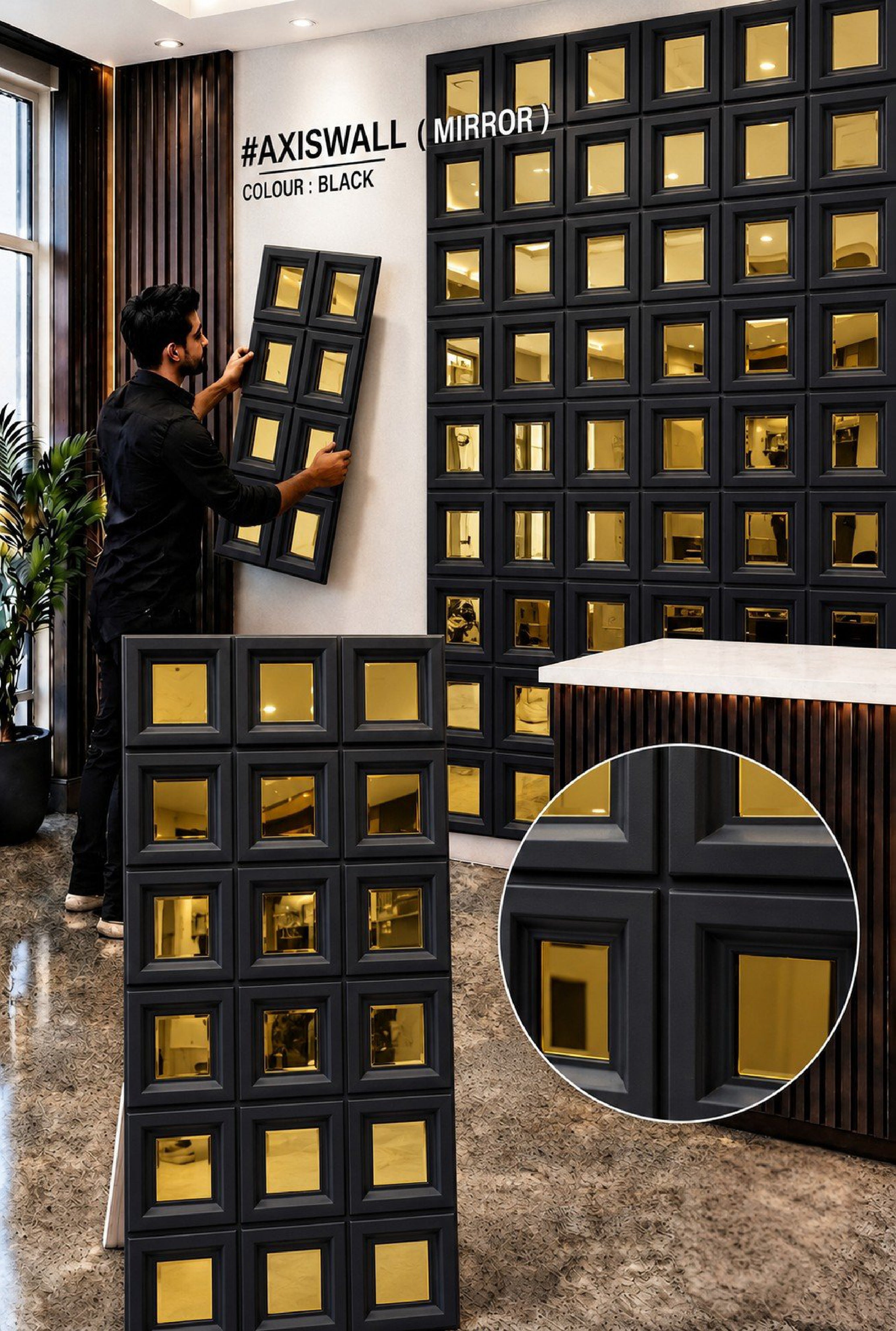 #AxisWall Mirror 103 – 40mm PU Stone Finish Panels - Size 2x4ft- 5 color options