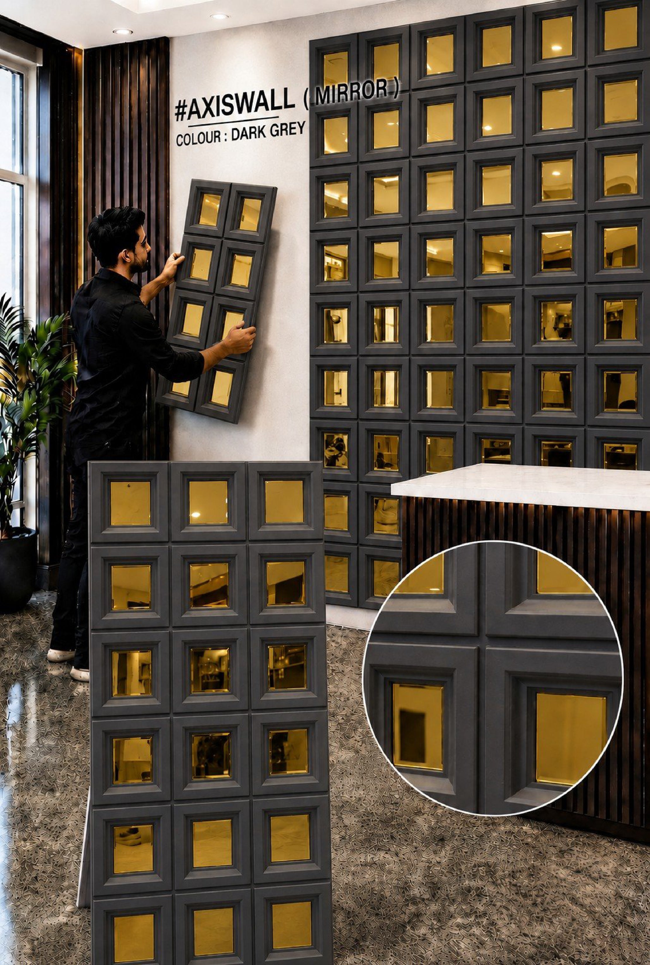 #AxisWall Mirror 103 – 40mm PU Stone Finish Panels - Size 2x4ft- 5 color options