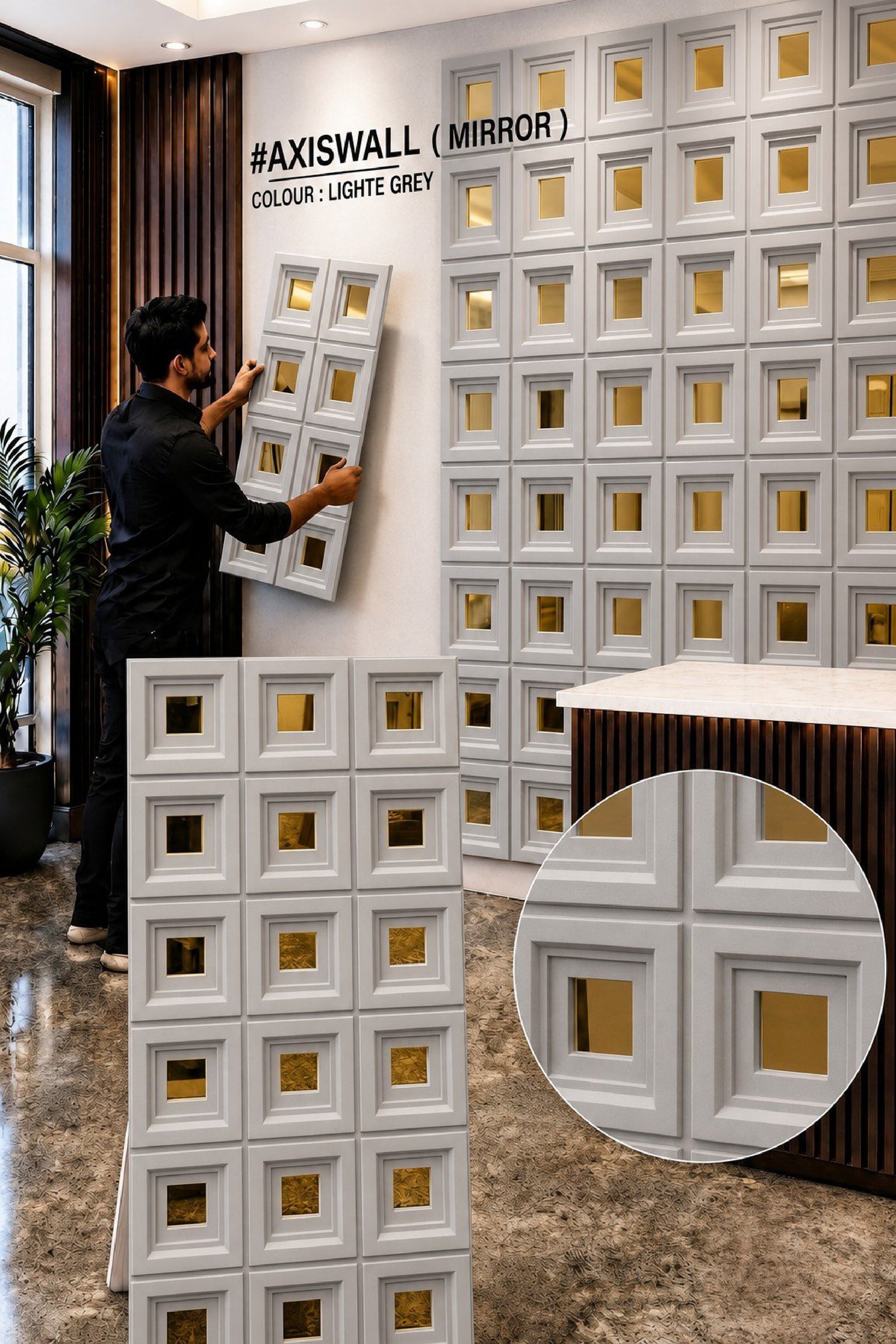 #AxisWall Mirror 103 – 40mm PU Stone Finish Panels - Size 2x4ft- 5 color options