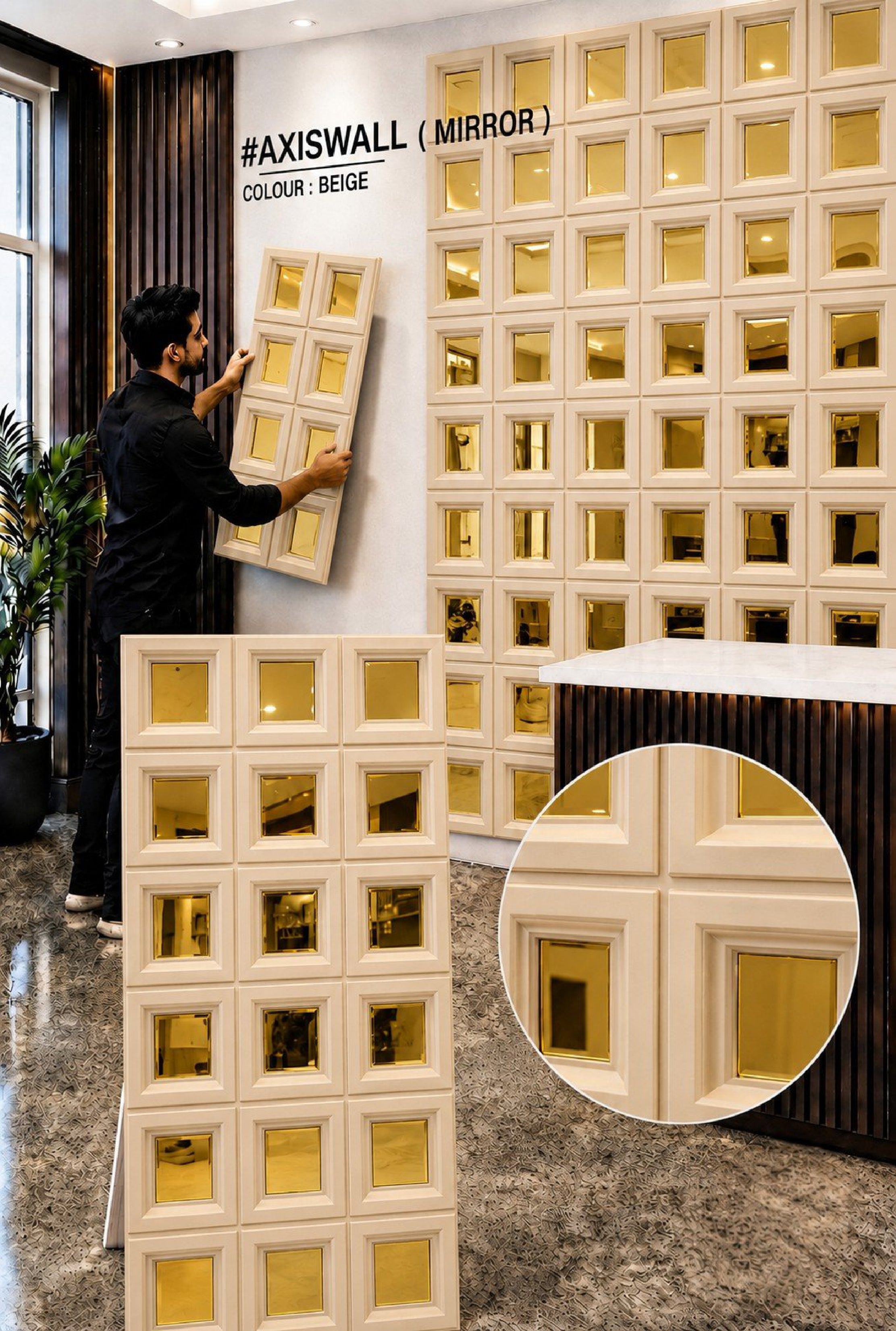 #AxisWall Mirror 103 – 40mm PU Stone Finish Panels - Size 2x4ft- 5 color options