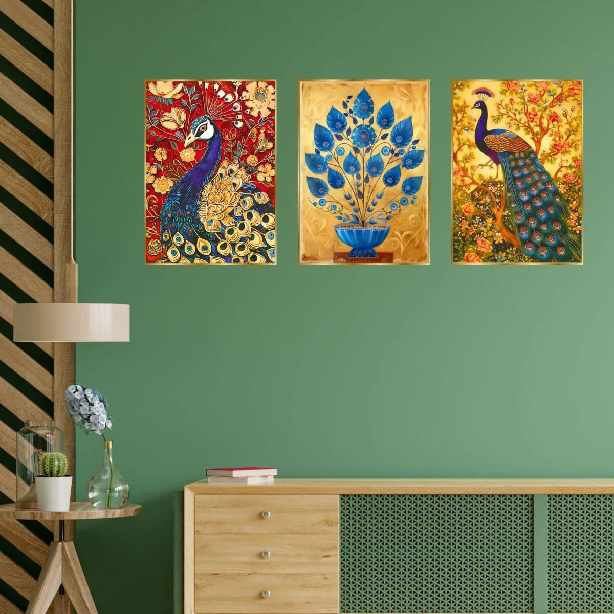 CH-GD3-4 Set of Three Wall Paintings for Wall Decoration Golden Framed Wall Paintings for Living Room & Bedroom Wall Art for Home Decoration & Office Wall Décor