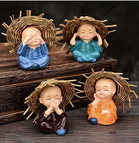 Swastik Trend Point Handcrafted Set of 4 Baby Monk Decorative Showpiece (Polyresin)