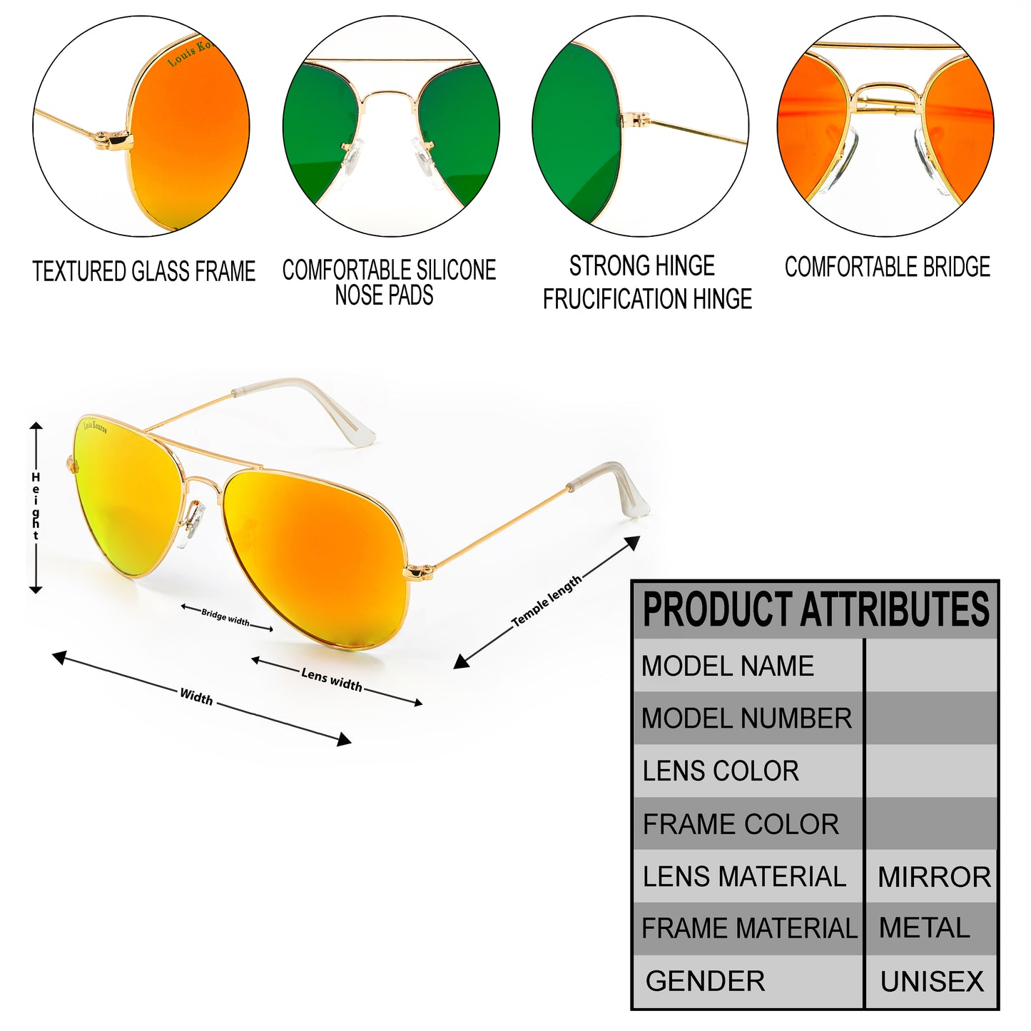 Orange Armstoner Aviator Sunglasses (SUN-LK-3026-ORG3GLD-M) SWASTIK CREATIONS The Trend Point