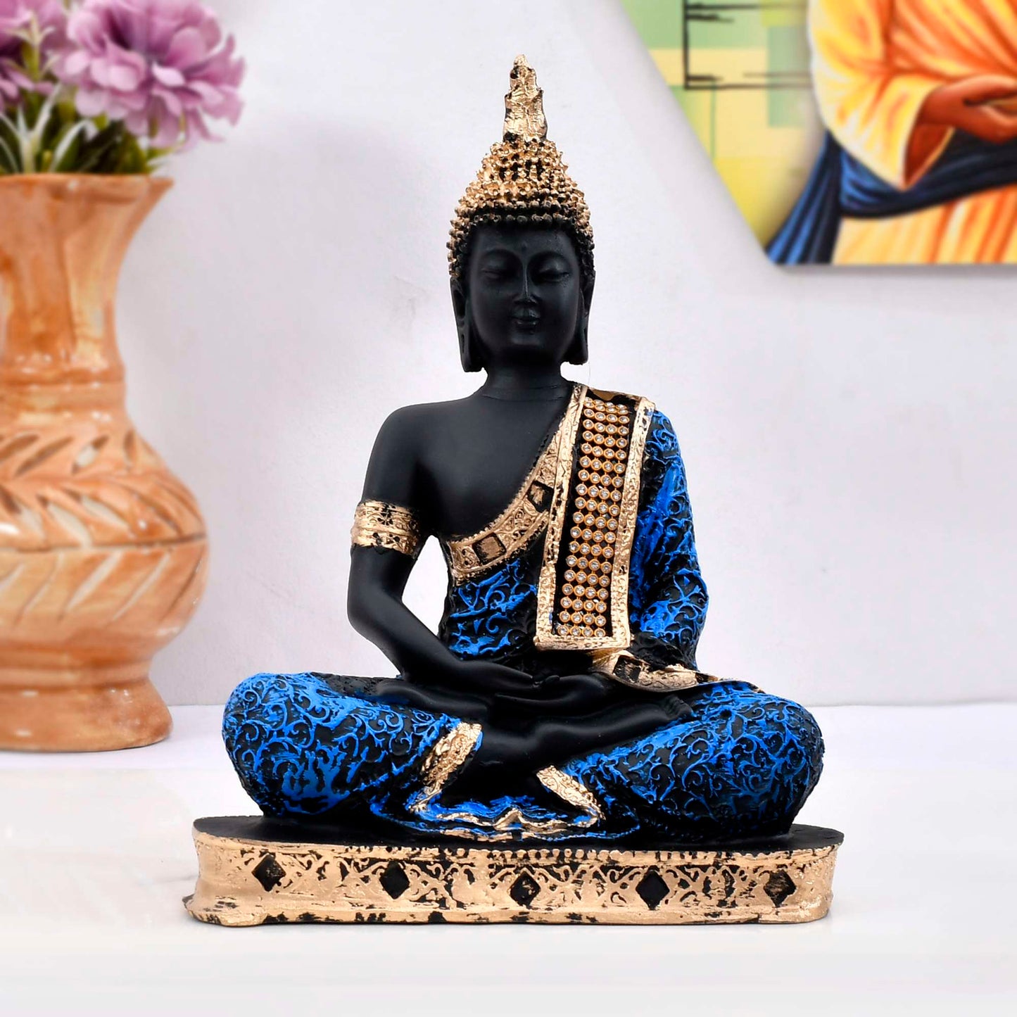 Swastik Trend Point Beautiful Sitting Buddha Idol Statue for Home & Garden Living Room | Healing Spirit Blessing Buddha Statue 08 SWASTIK CREATIONS The Trend Point