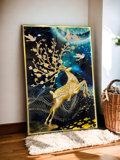 Running Deer Crystal Painting with LED - SWASTIK CREATIONS The Trend Point