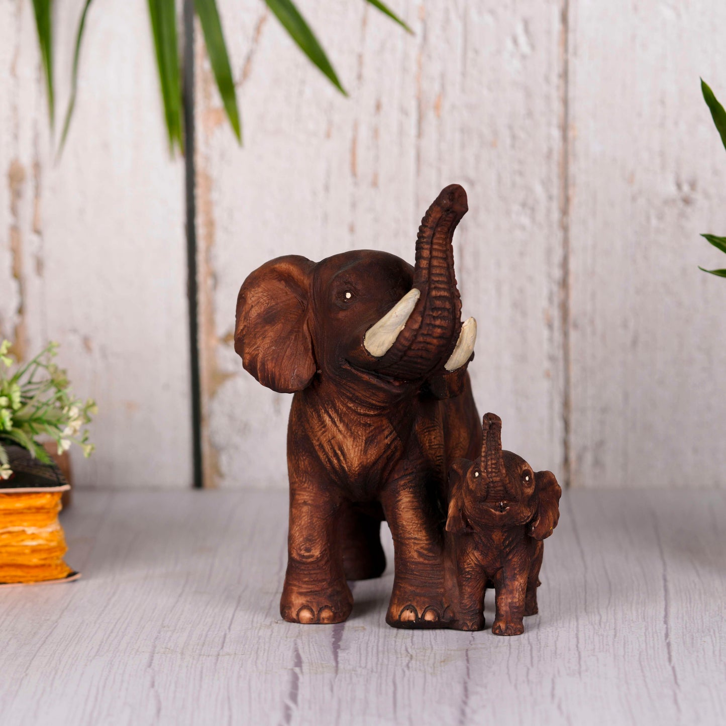 Swastik Creations Brown Poly Resin Mother & Baby Elephant' 8 Inches Set of 1 Showpiece Mother & Baby Elephant Figurine for Home Decor Living Room Office Home SWASTIK CREATIONS The Trend Point