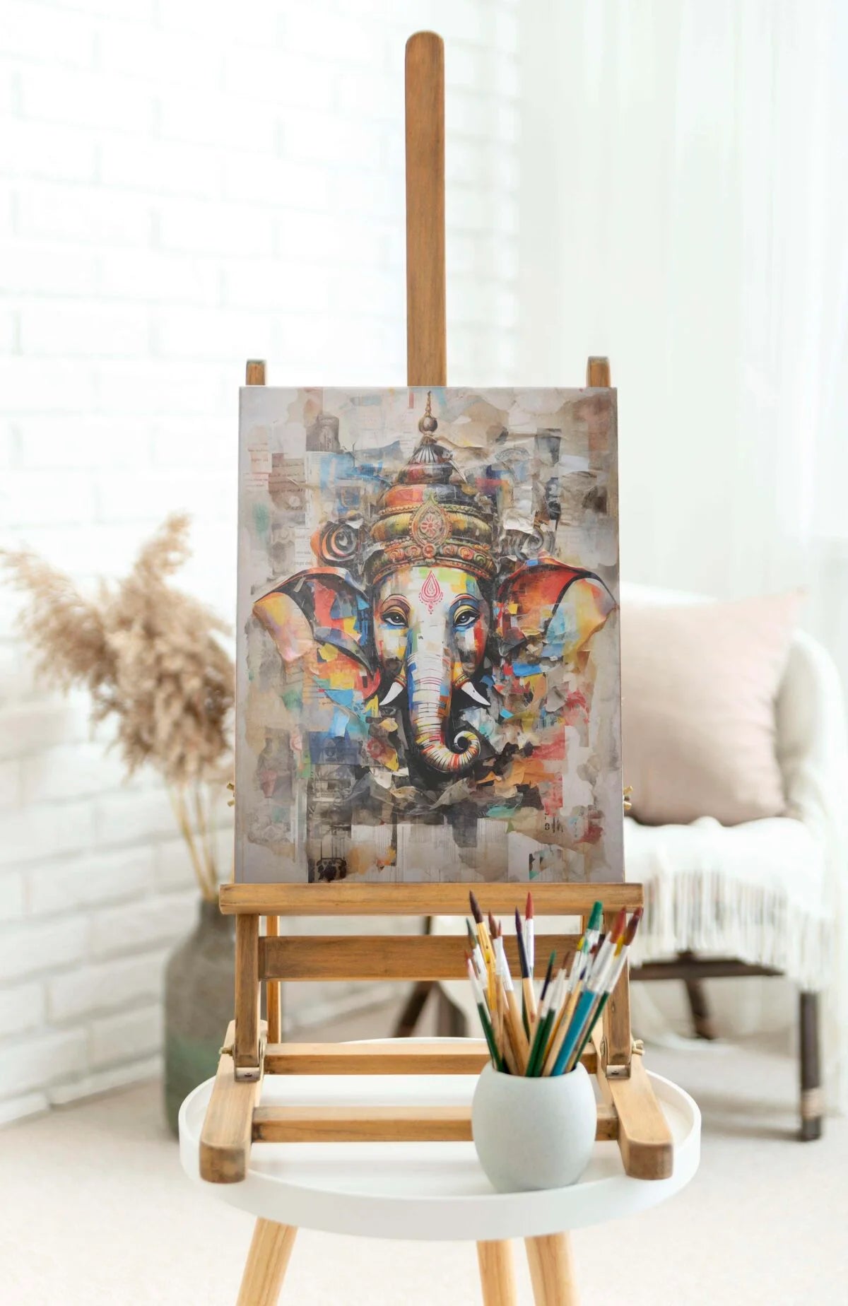 CH-GN1 Lord Ganesh Canvas Paintings For Wall Decoration For Living Room Bedroom Home Office & Hotels SWASTIK CREATIONS The Trend Point