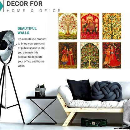 CH-GD6-10 Set of Six Wall Paintings for Wall Decoration Golden Framed Wall Paintings for Living Room & Bedroom Wall Art for Home Decoration & Office Wall Décor