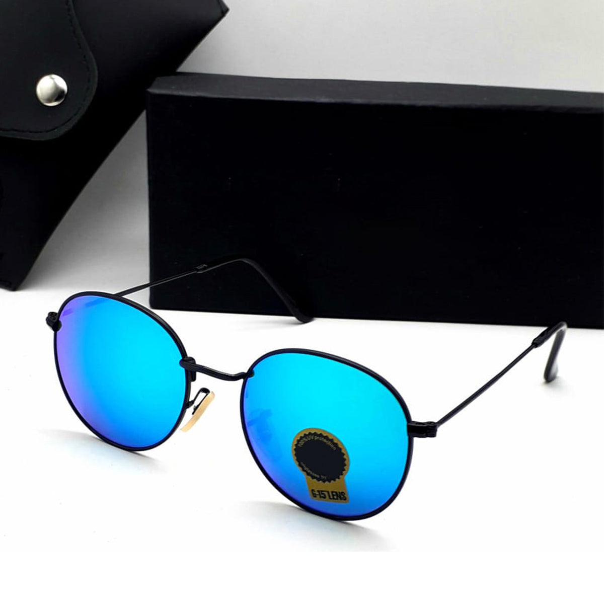 Aqua Blue Nubelight Round Sunglasses (SUN-RN-3447-AQB3BLK-M) SWASTIK CREATIONS The Trend Point