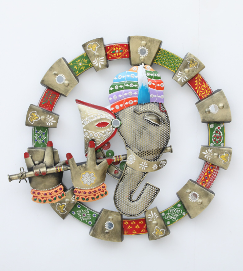 Decorative Ganesh Multicolour Iron Wall Art