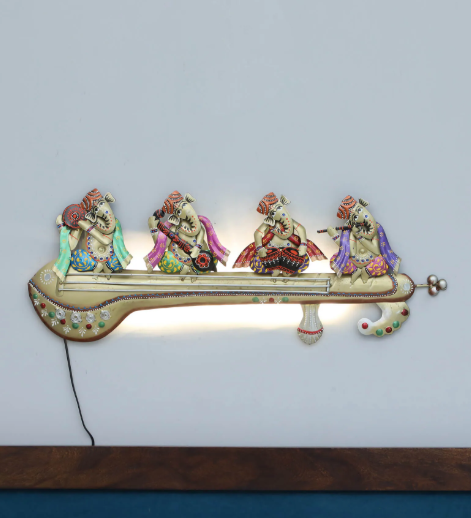 Decorative Ganesh Shehnai Multicolour Metal Wall Art