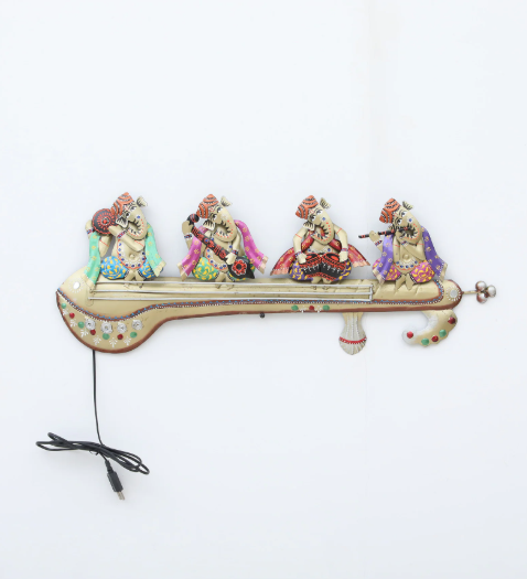 Decorative Ganesh Shehnai Multicolour Metal Wall Art