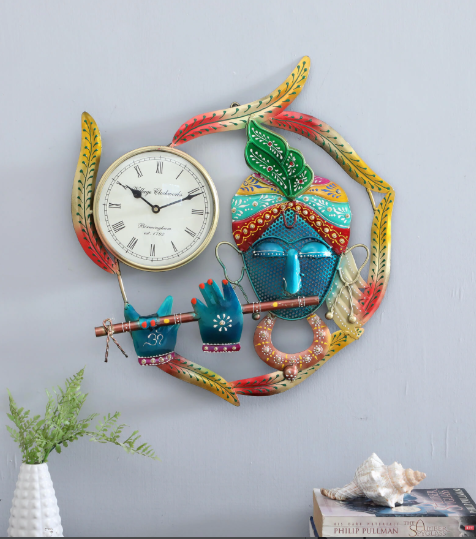 Decorative Krishna Multicolour Iron Novelty Traditional Wall Clock