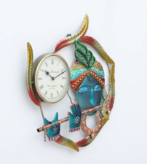 Decorative Krishna Multicolour Iron Novelty Traditional Wall Clock