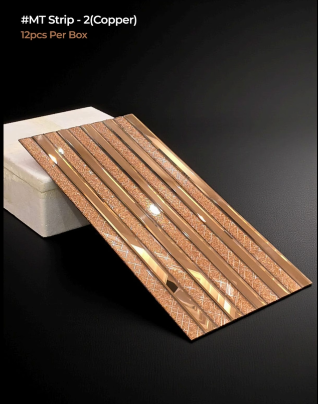 Self adhesive Mosaic Copper Fluted Mirror Panels (BOX OF 12PCS) (Size 12x24 inches)