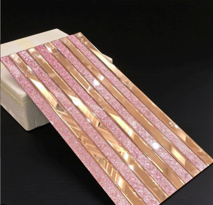 Self adhesive Mosaic Rose Gold Fluted Mirror Panels (Min 12PCS) (Size 12x24 inches)