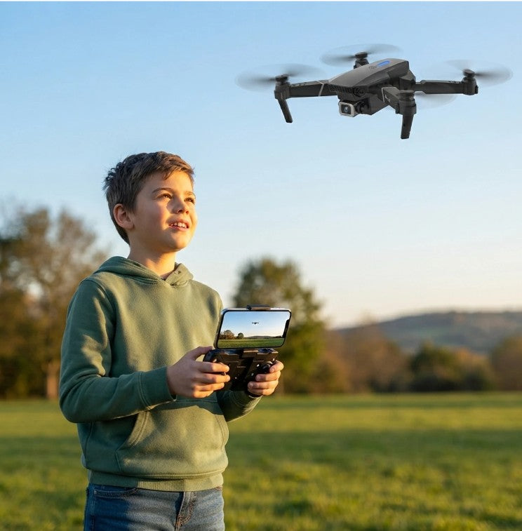 E88 Drone (Black)|Dual Battery Pack|GPS Navigation|4K UHD Camera+1080P
