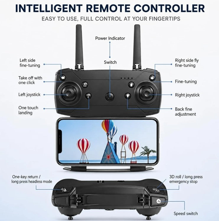 E88 Drone (Black)|Dual Battery Pack|GPS Navigation|4K UHD Camera+1080P