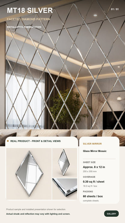 #MT18 Silver Self Adhesive Glass Mosaic Mirror Tile (MOQ 60pcs) (1 Tile Coverage Area 0.6 Sq Ft)