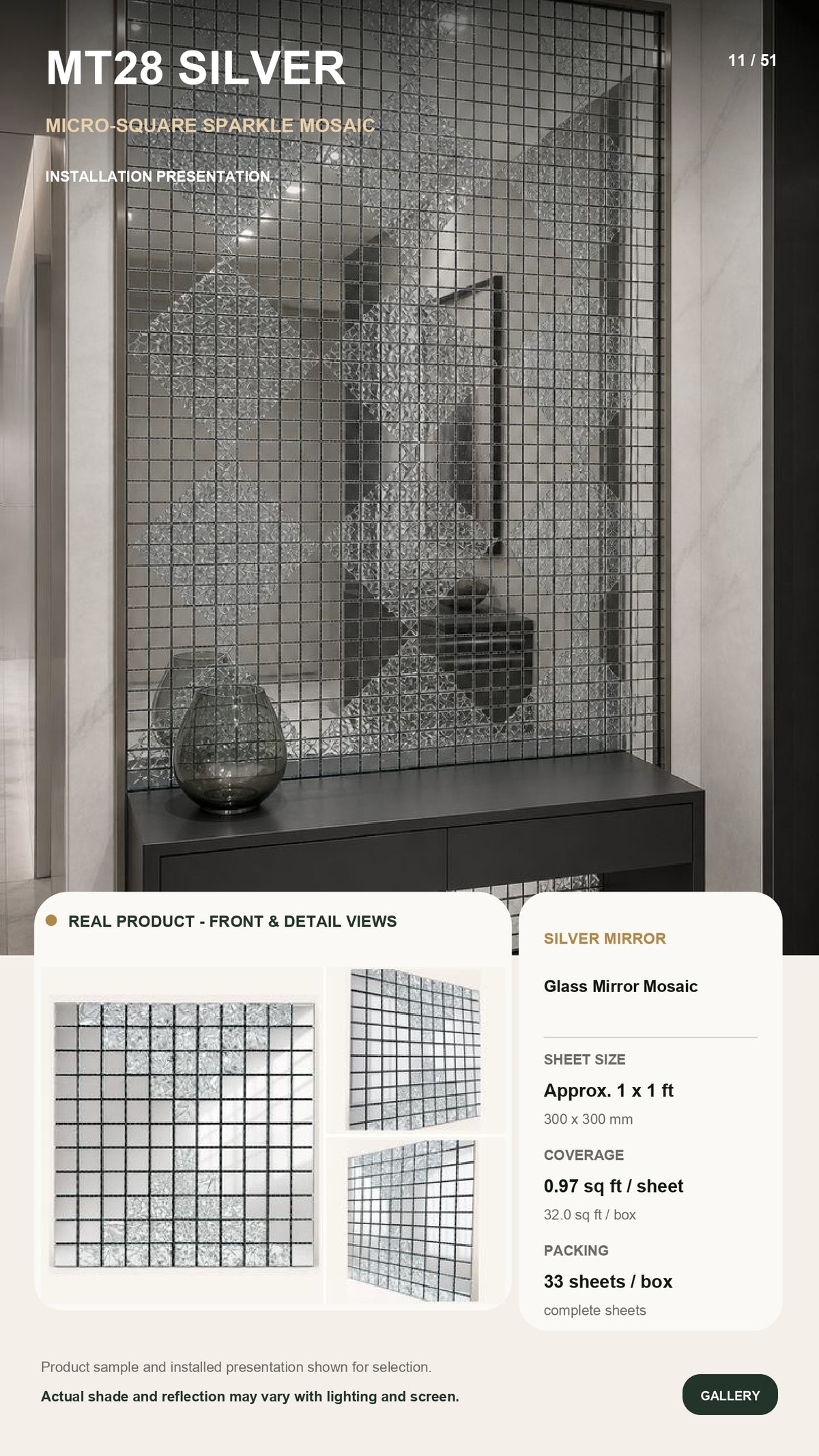 #MT28 SILVER Designer Glossy Silver Mosaic Mirror Glass Tile (MOQ 33 pcs)