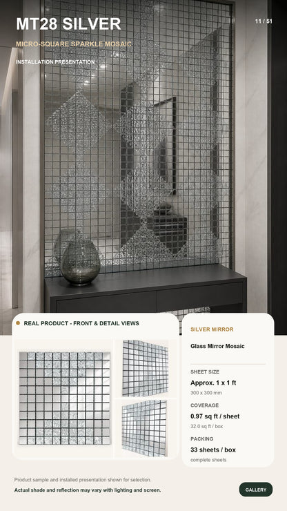 #MT28 SILVER Designer Glossy Silver Mosaic Mirror Glass Tile (MOQ 33 pcs)