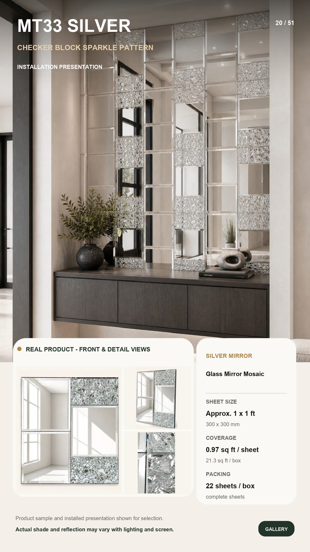 #MT33 SILVER Exclusive Mirror Glass Mosaic Tile Silver (MOQ 22 pcs)
