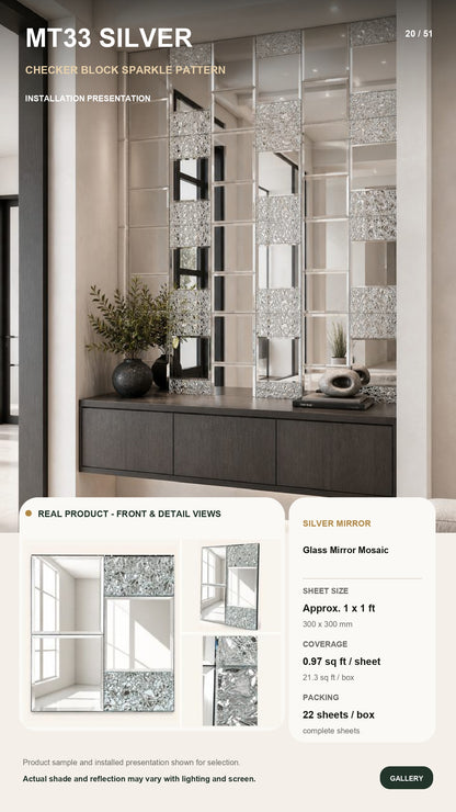 #MT33 SILVER Exclusive Mirror Glass Mosaic Tile Silver (MOQ 22 pcs)