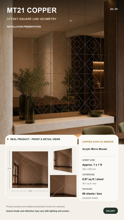 #MT21 Self-Adhesive Acrylic Mirror Mosaic Tile (MOQ 60pcs) - 2 colors option